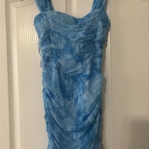 Hello Molly Sky Blue Ruched Mini Dress